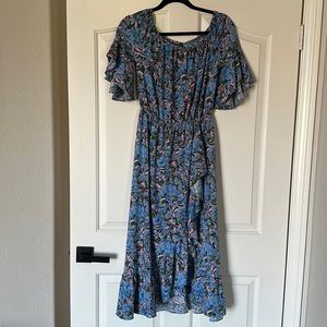 Blue floral off shoulder ruffle dress